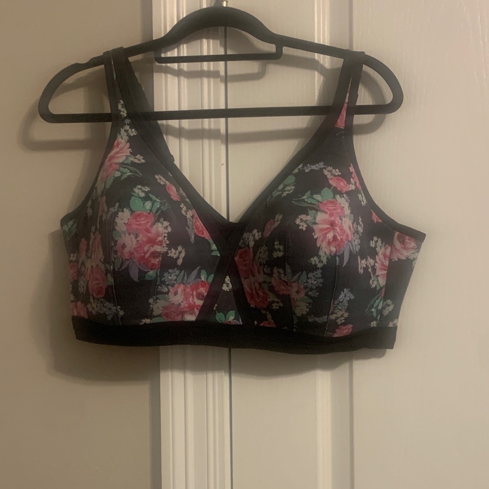 Cacique Black and Pink Floral Bra
